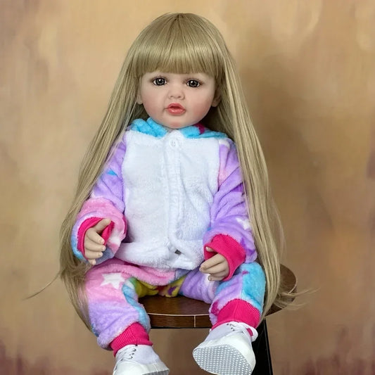 BZDOLL 55cm Lifelike Full Silicone Body Reborn Baby Girl Doll With Blonde Long Hair Alive Newborn