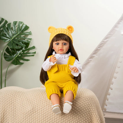 55CM 22Inch Soft Full Vinyl Body Can Stand Reborn Baby Girl Doll Toy Lifelike With 3D-painting Skin