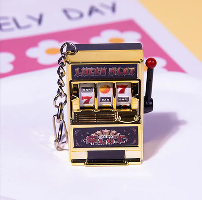 Funny Mini Slot Machine Keychain Luck Fruit Slot Gaming Machine Toy Keyring Lotto Game Bingo