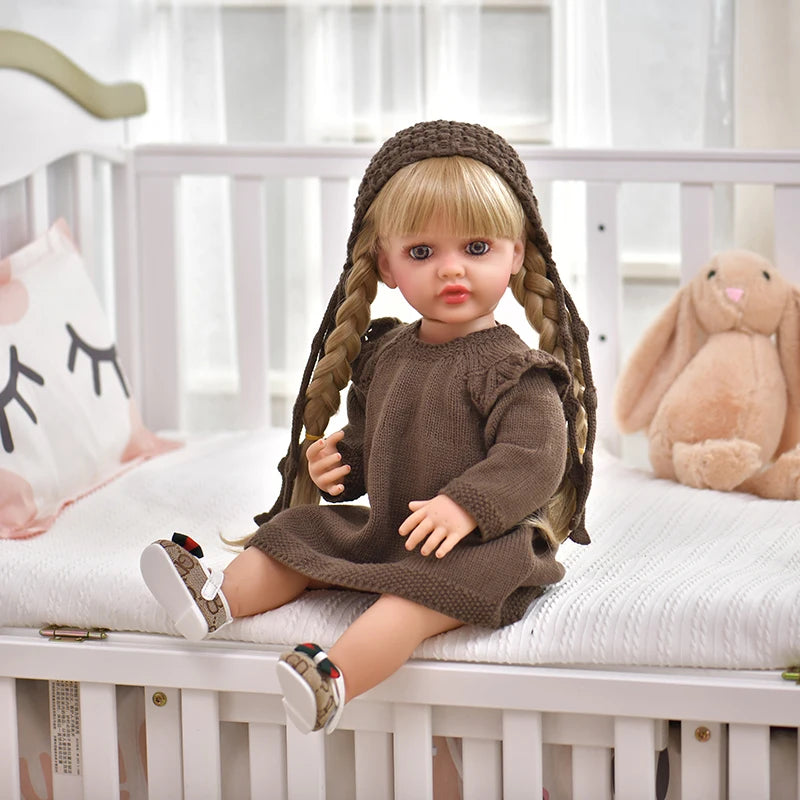 55CM 22Inch Soft Full Vinyl Body Can Stand Reborn Baby Girl Doll Toy Lifelike With 3D-painting Skin
