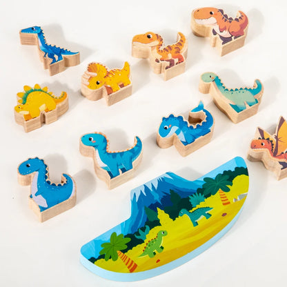 Wooden Animal Dinosaur Building Stacking High Balance Blocks Montessori Toy for Kids Cartoon Jigsaw